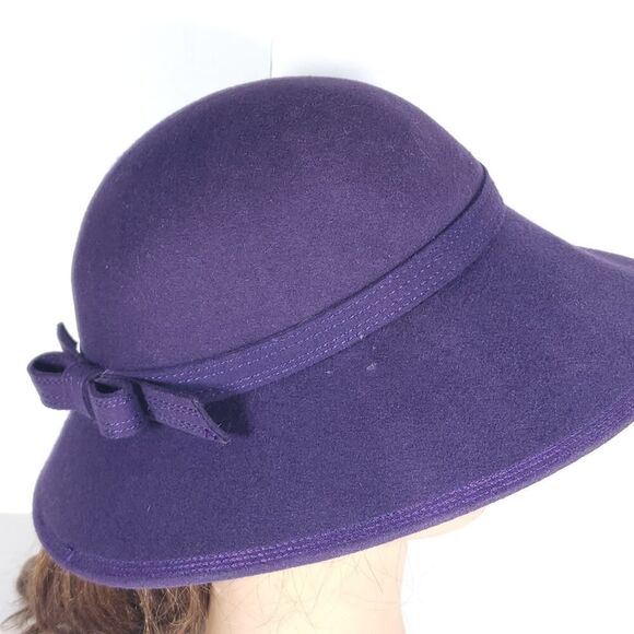 Adolfo II Women's Vtg Esccello Purple 100% Wool Felted OS Fedora Hat - Picture 12 of 13